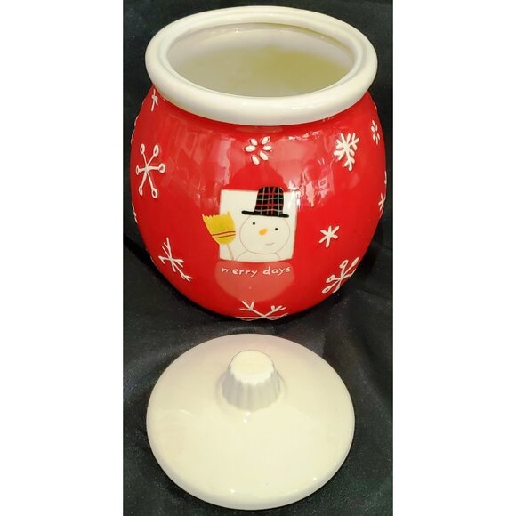 Hallmark small Merry Days snowman COOKIE TREAT JAR Christmas canister ceramic - Picture 4 of 9